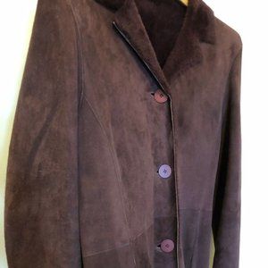 Women's NEW FRONTIER Burgundy Shearling Sheepskin Long Coat Size Small
